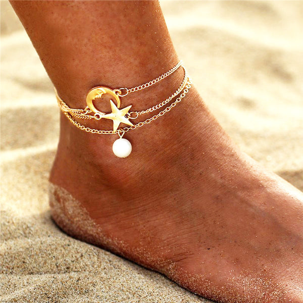 Three-layer 3 Ankle Chain Metal Alloy Ornament Anklets Suit
