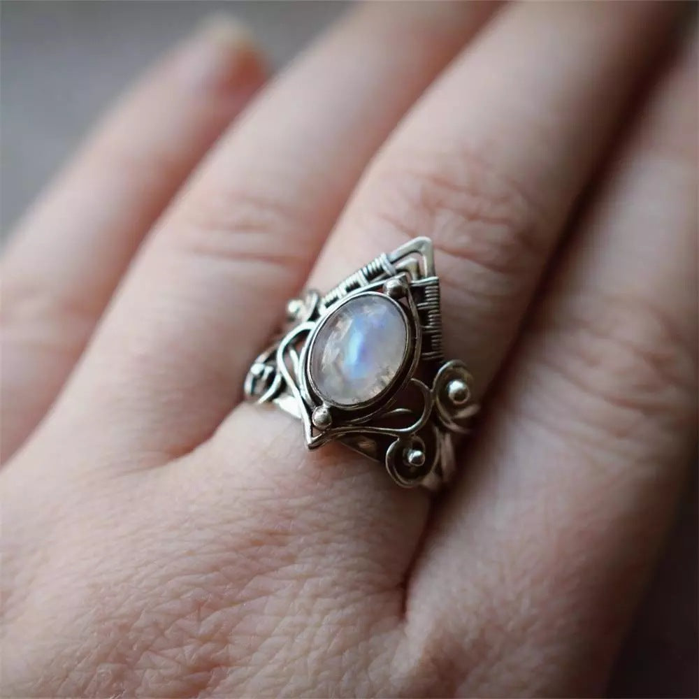 Crystal Rings For Women Boho Antique Indian Moonstone