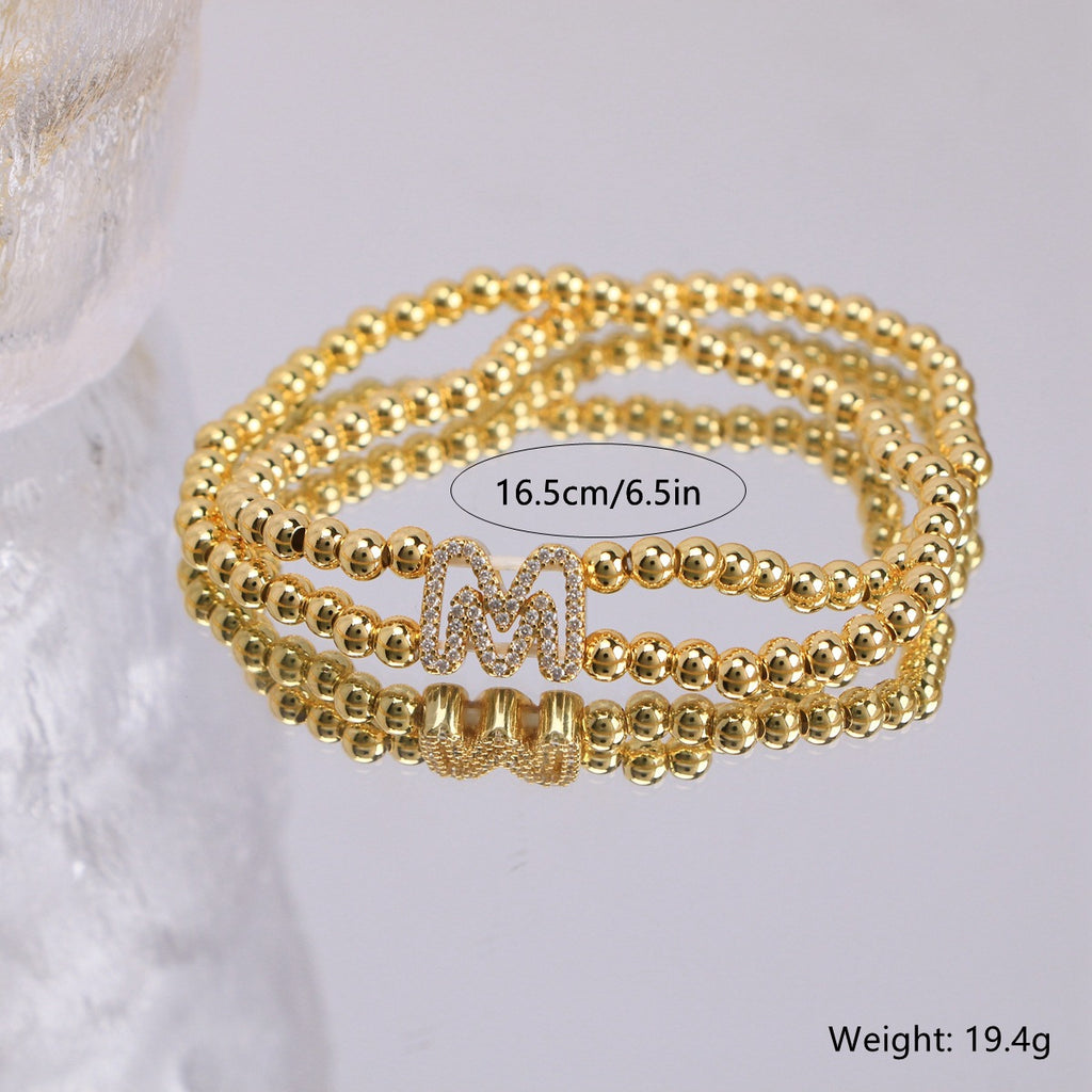 Copper-plated 18k Gold Zircon Bead Bracelet
