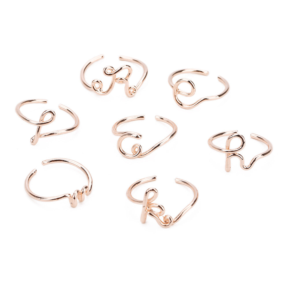 Unisex Gold Silver Color A-Z 26 Letters Initial Name Rings for Women Men
