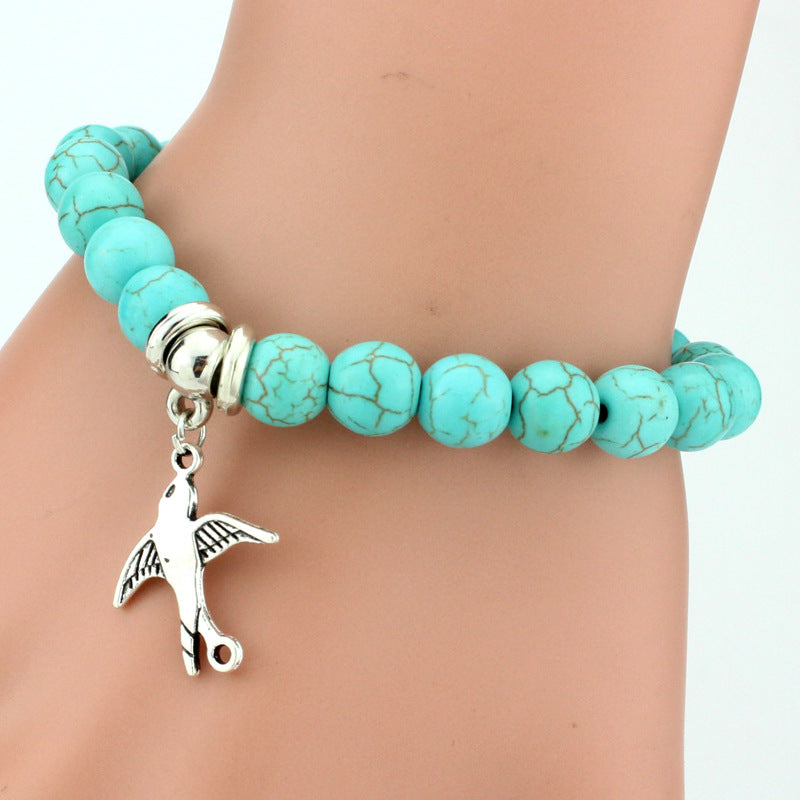 Vintage Turquoises Bracelets for Women Men Cross Tree Snake Owl Hand Pendant