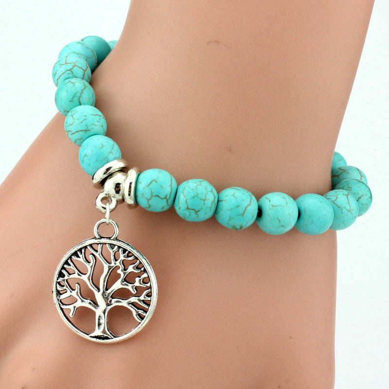 Vintage Turquoises Bracelets for Women Men Cross Tree Snake Owl Hand Pendant