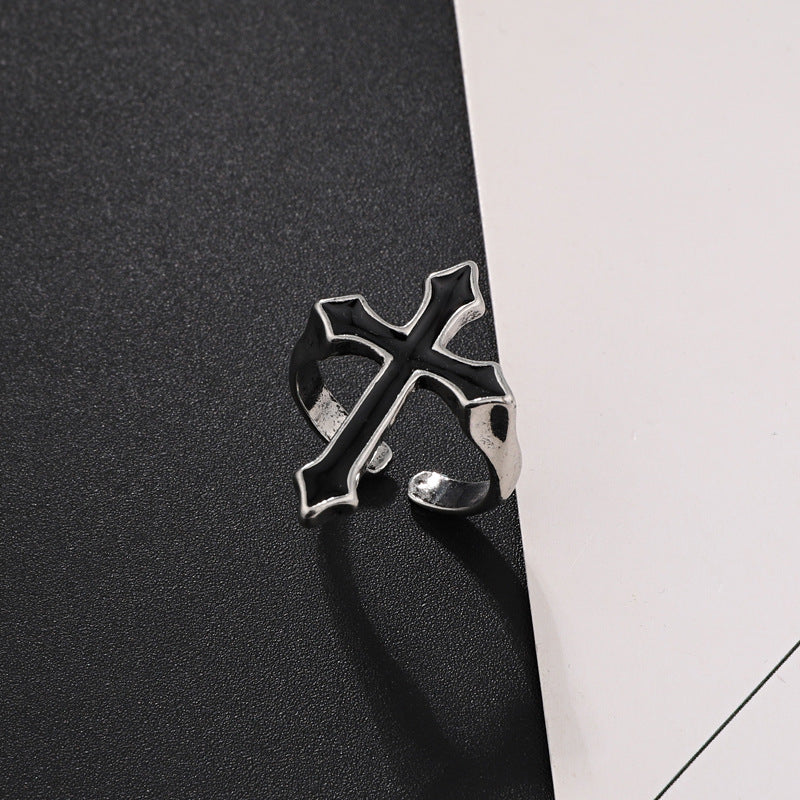 Vintage Black Big Cross Ring For Women Party Jewelry Men Trendy Gothic