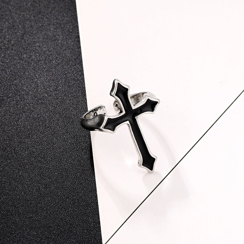 Vintage Black Big Cross Ring For Women Party Jewelry Men Trendy Gothic