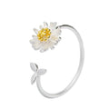 CIAXY 925 Sterling Silver Flower Rings for Women Adjustable Size Rings