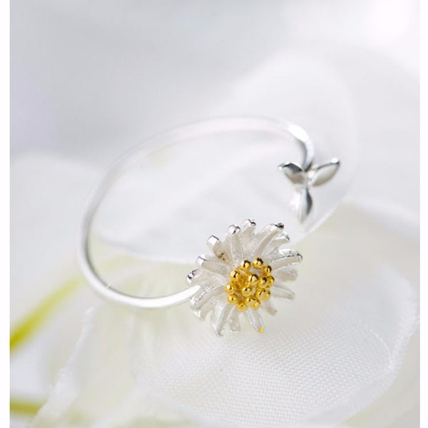 CIAXY 925 Sterling Silver Flower Rings for Women Adjustable Size Rings