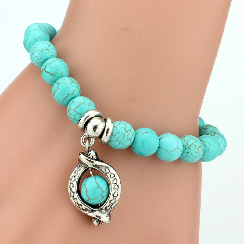 Vintage Turquoises Bracelets for Women Men Cross Tree Snake Owl Hand Pendant