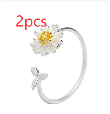 CIAXY 925 Sterling Silver Flower Rings for Women Adjustable Size Rings