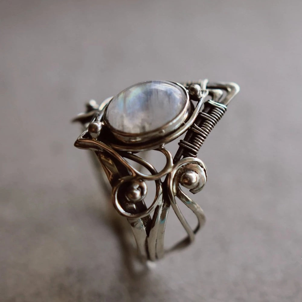 Crystal Rings For Women Boho Antique Indian Moonstone