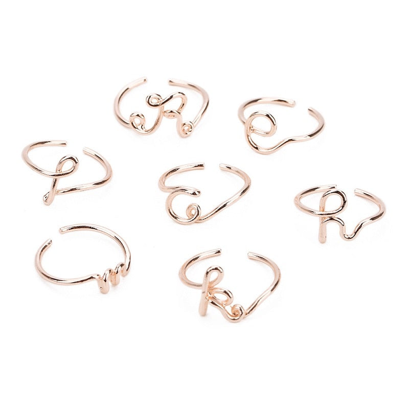 Unisex Gold Silver Color A-Z 26 Letters Initial Name Rings for Women Men