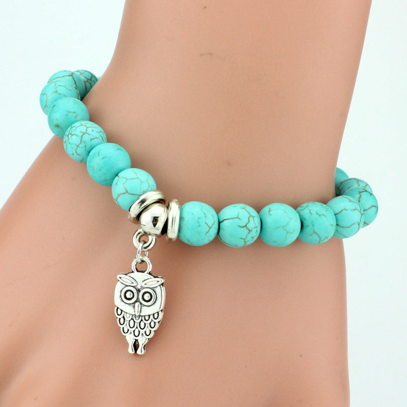 Vintage Turquoises Bracelets for Women Men Cross Tree Snake Owl Hand Pendant