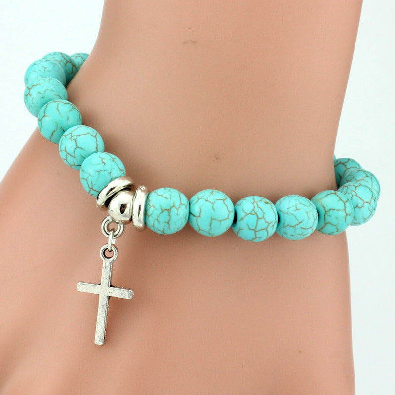 Vintage Turquoises Bracelets for Women Men Cross Tree Snake Owl Hand Pendant