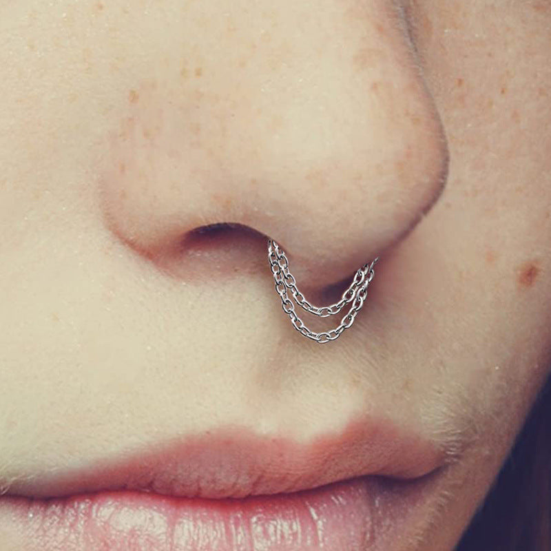 Double-layer Nose Chain Piercing Jewelry Horseshoe Ring Nose Stud