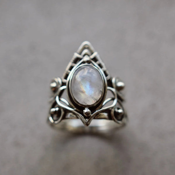 Crystal Rings For Women Boho Antique Indian Moonstone