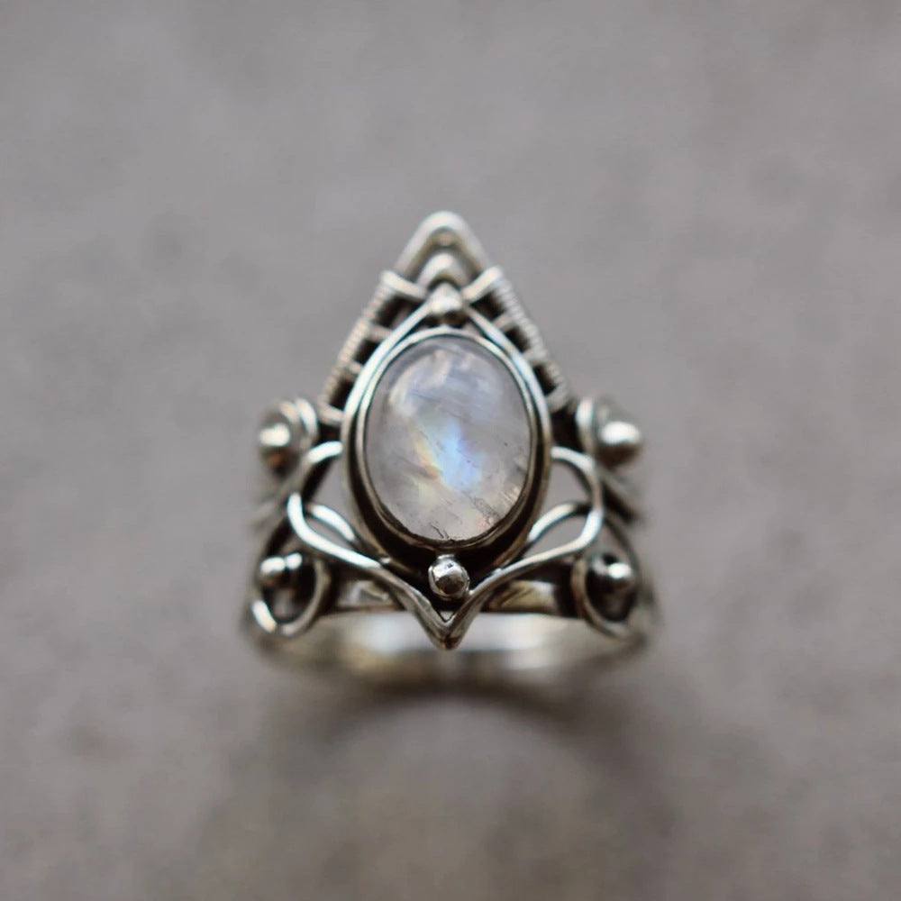 Crystal Rings For Women Boho Antique Indian Moonstone