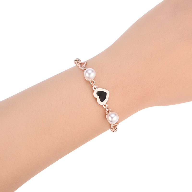 Romantic Love Shape Alloy Bracelet With Pearls