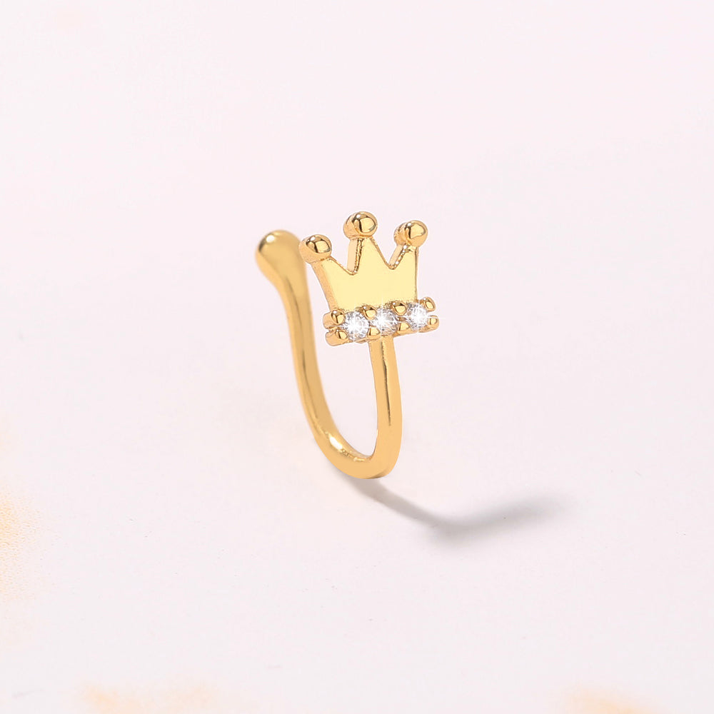 Amazon nose clip, gold micro-inlaid zircon crown nose ring, fashionable and fashionable non-perforated piercing nose studs