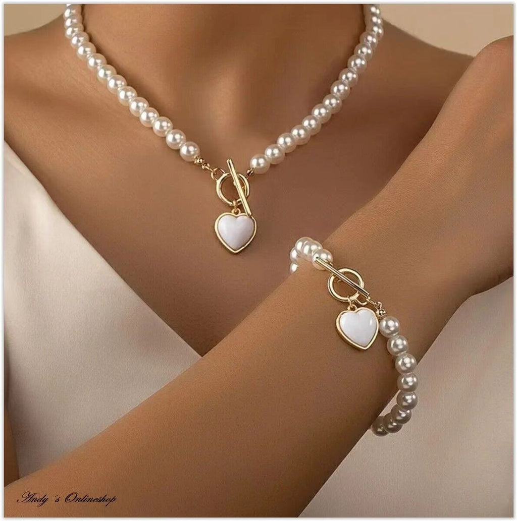 European And American Pearls Bracelet And Necklace Set