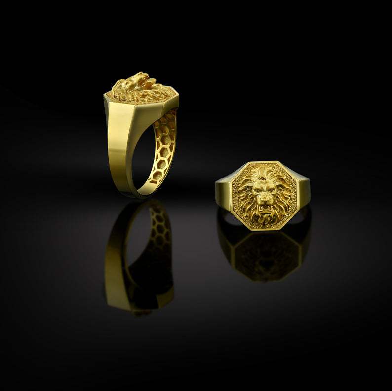 Lion Head 18K Gold Ring Vintage Thumb Ring Jewelry For Men
