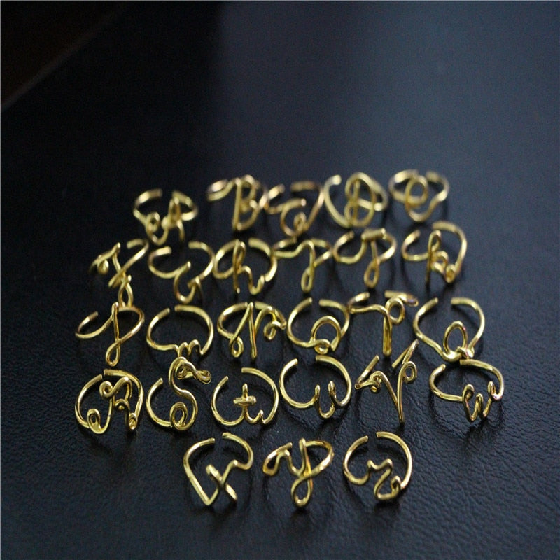 Unisex Gold Silver Color A-Z 26 Letters Initial Name Rings for Women Men
