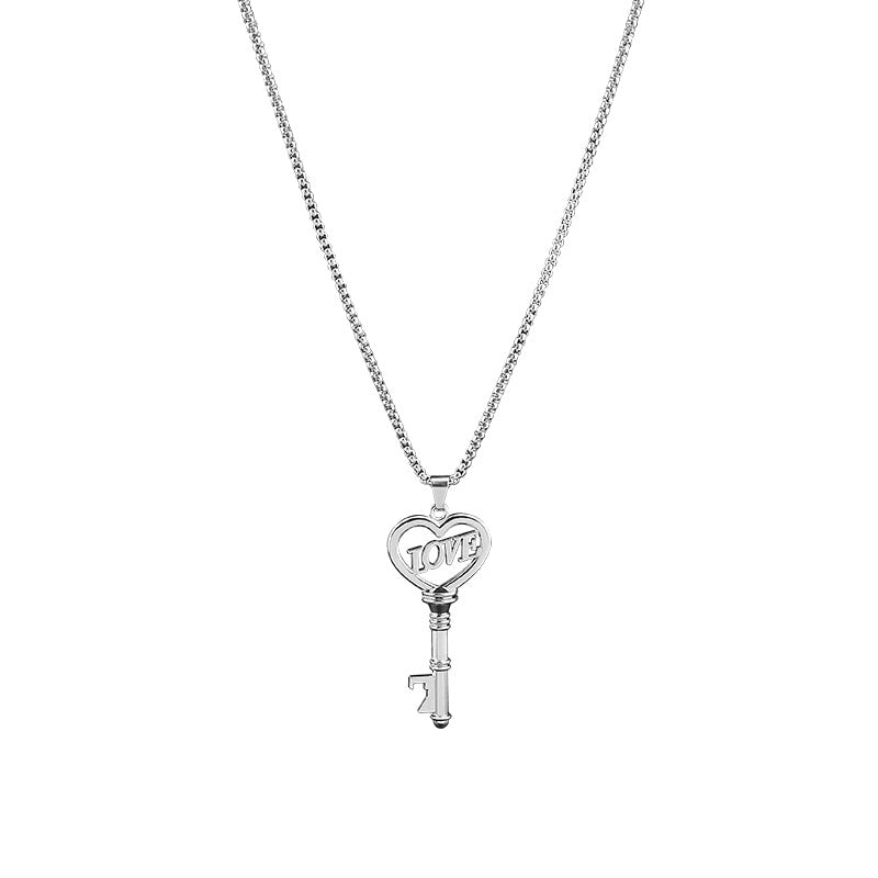 Stainless Steel Necklaces Sweet Heart Key Pendants