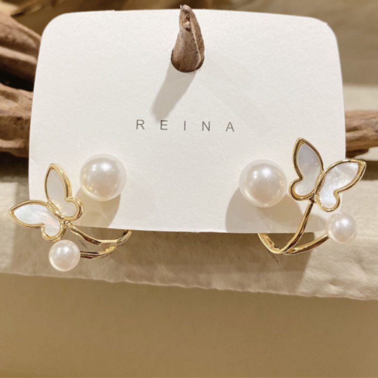 S925 Silver Needle Butterfly Pearl Earrings