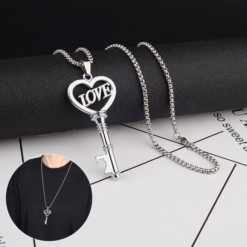 Stainless Steel Necklaces Sweet Heart Key Pendants