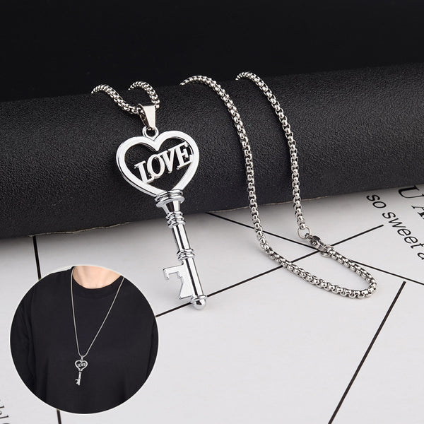 Stainless Steel Necklaces Sweet Heart Key Pendants