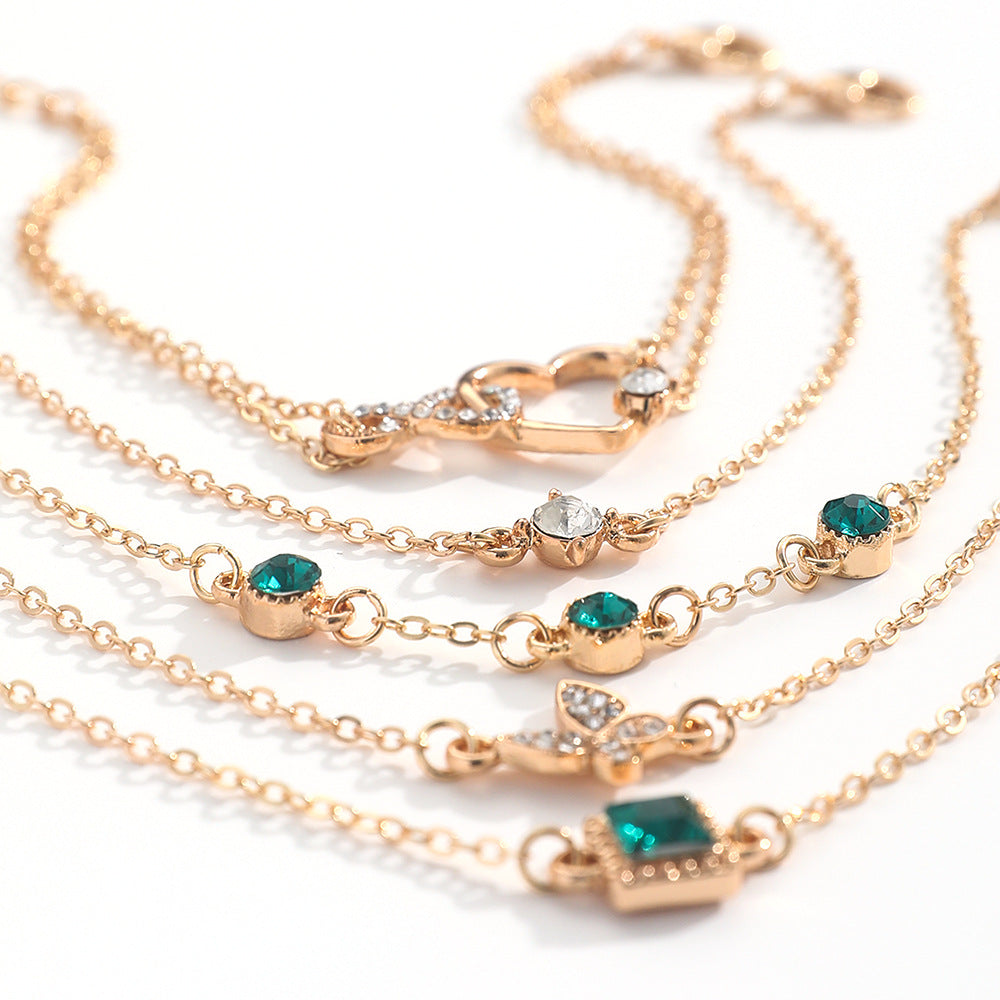 Bohemian 5pc Green Crystal Bracelets