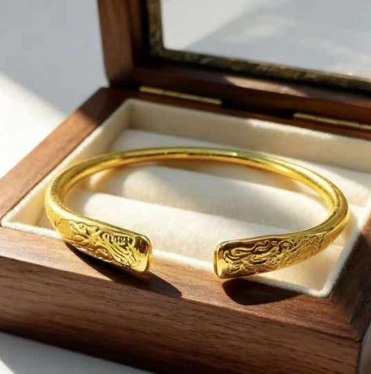 Womens Fine Sand Gold Dragon Leaps Phoenix Sings Gold Bracelet