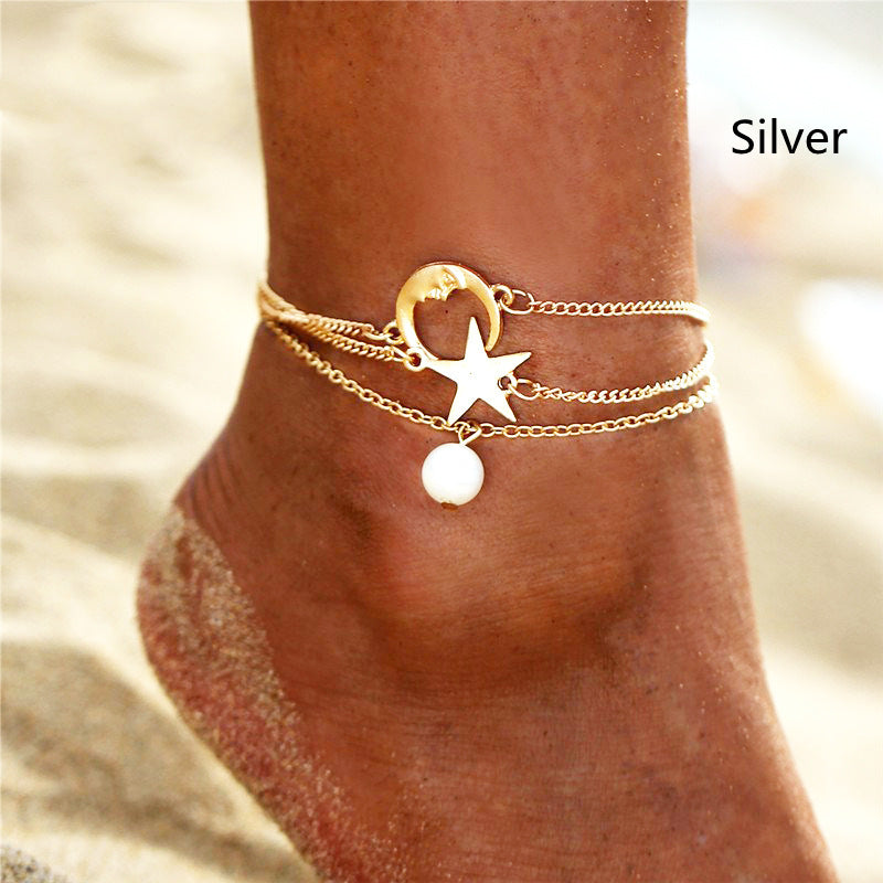 Three-layer 3 Ankle Chain Metal Alloy Ornament Anklets Suit