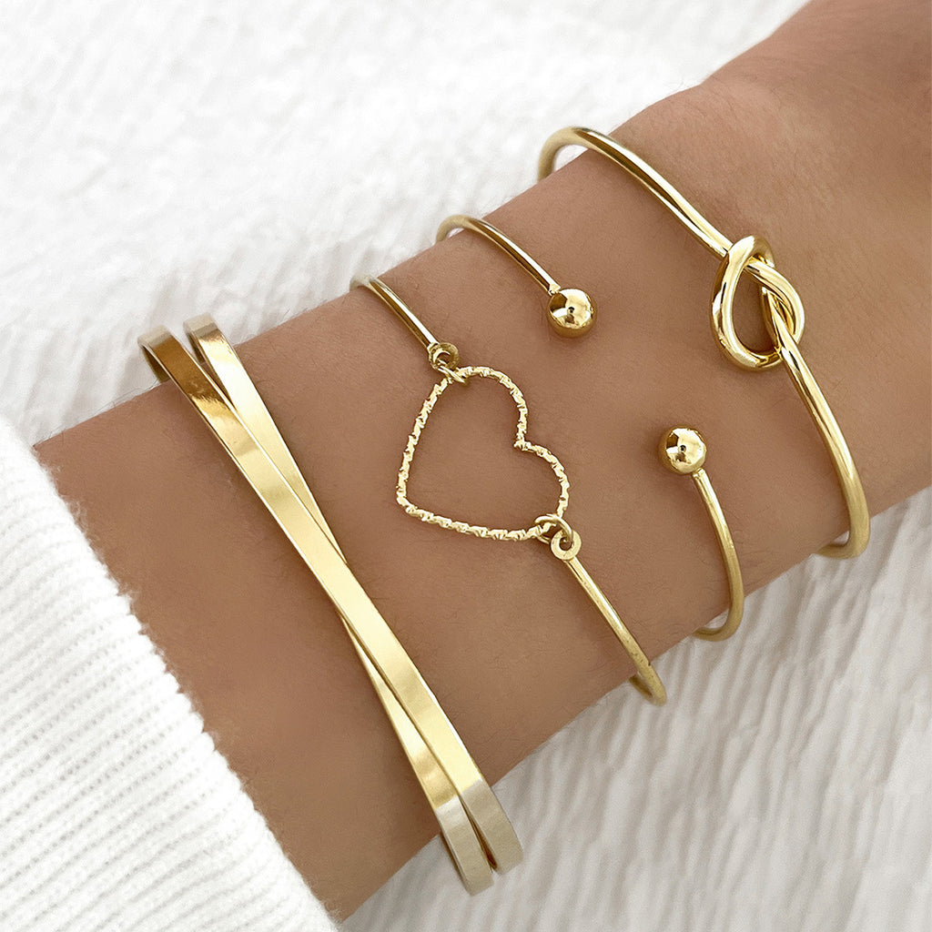 Vintage Gold Crystal Heart Letter Love Bangle Bracelet