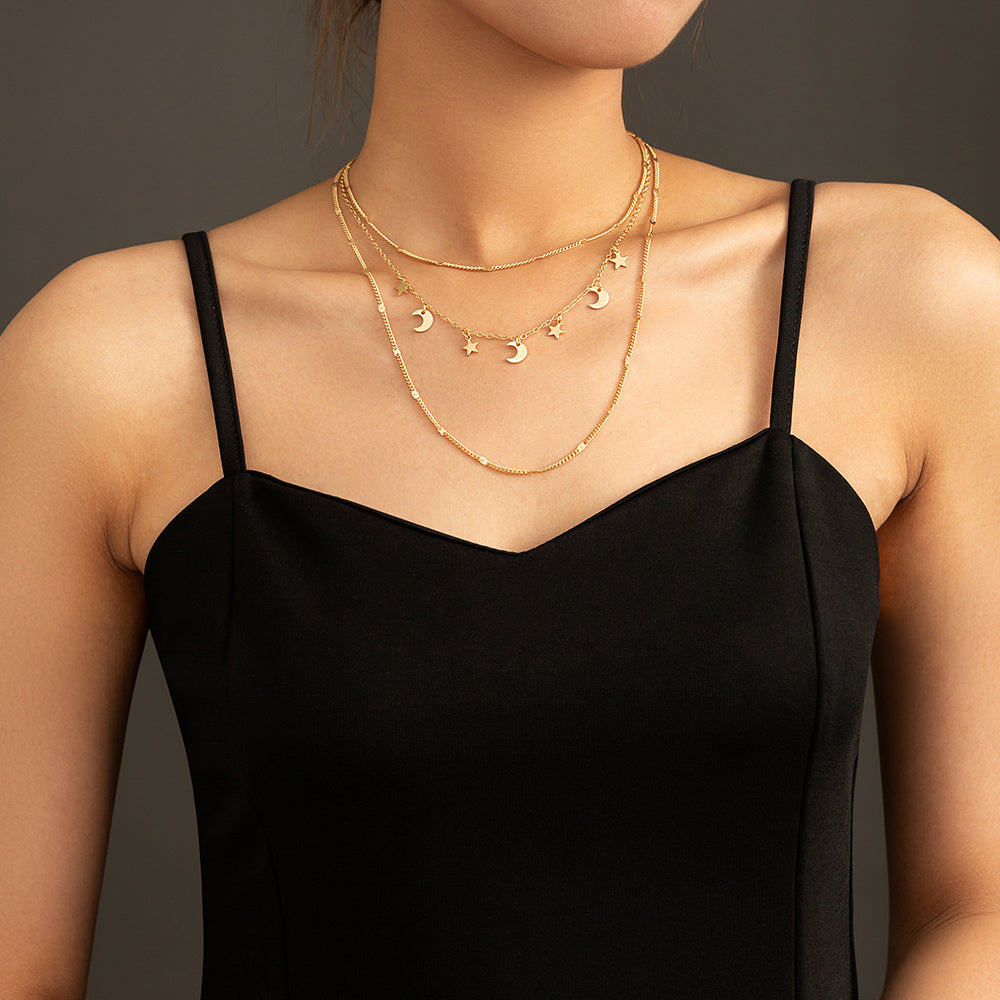 Personality, stars, Moon, multiple necklaces