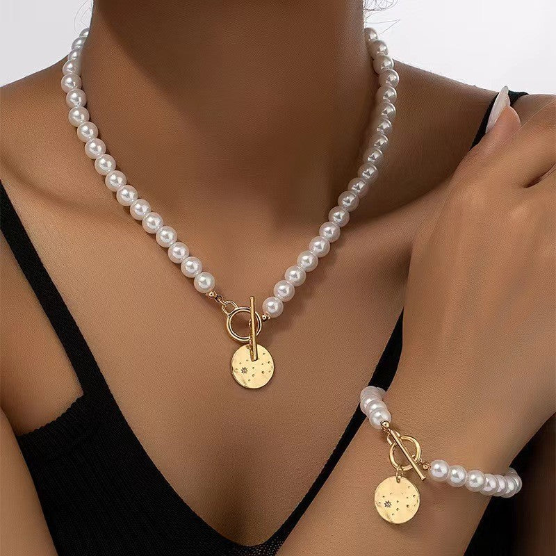 European And American Pearls Bracelet And Necklace Set