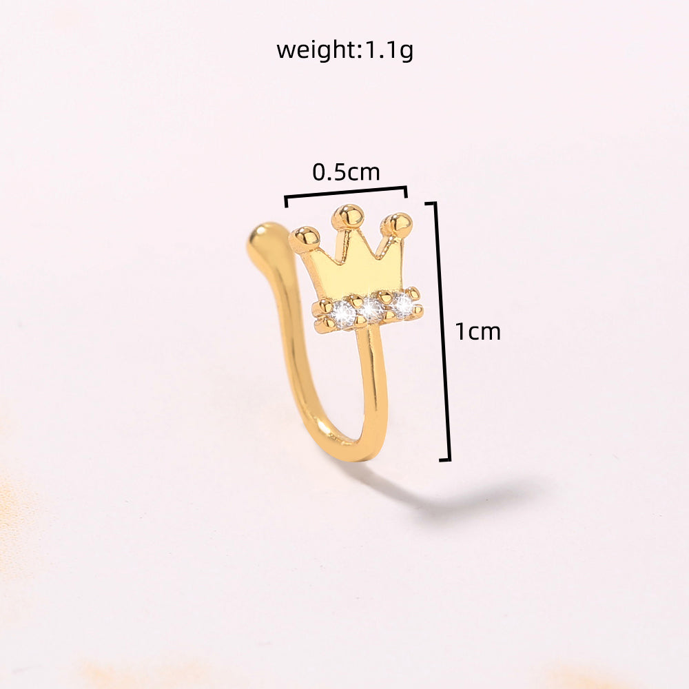 Amazon nose clip, gold micro-inlaid zircon crown nose ring, fashionable and fashionable non-perforated piercing nose studs