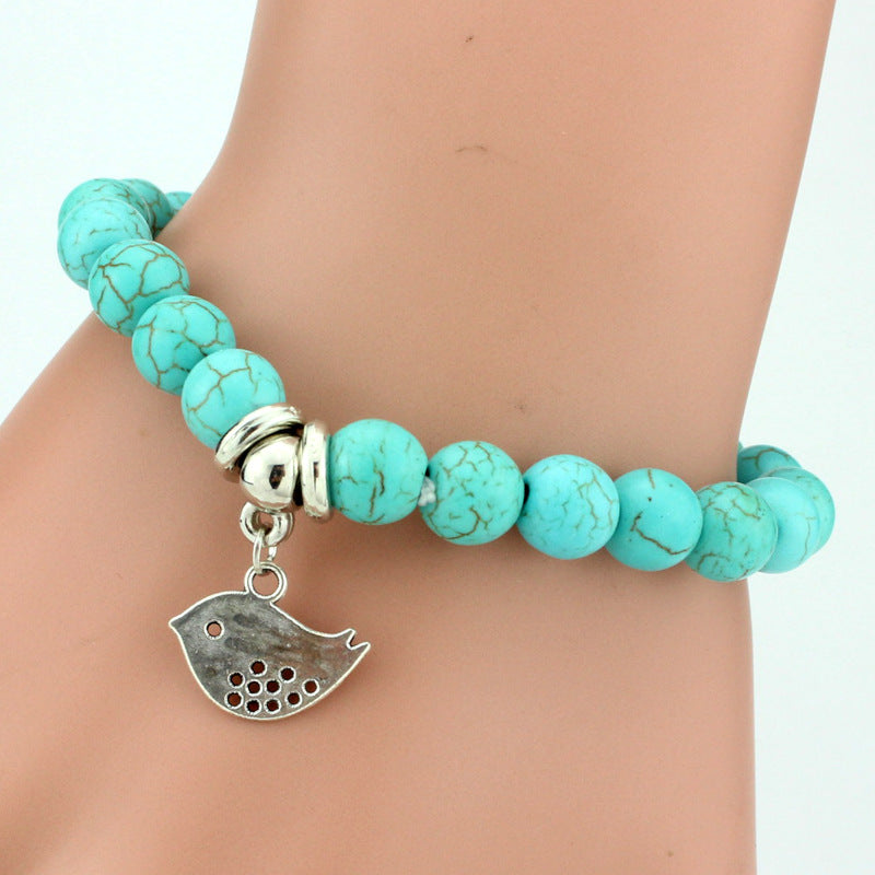 Vintage Turquoises Bracelets for Women Men Cross Tree Snake Owl Hand Pendant