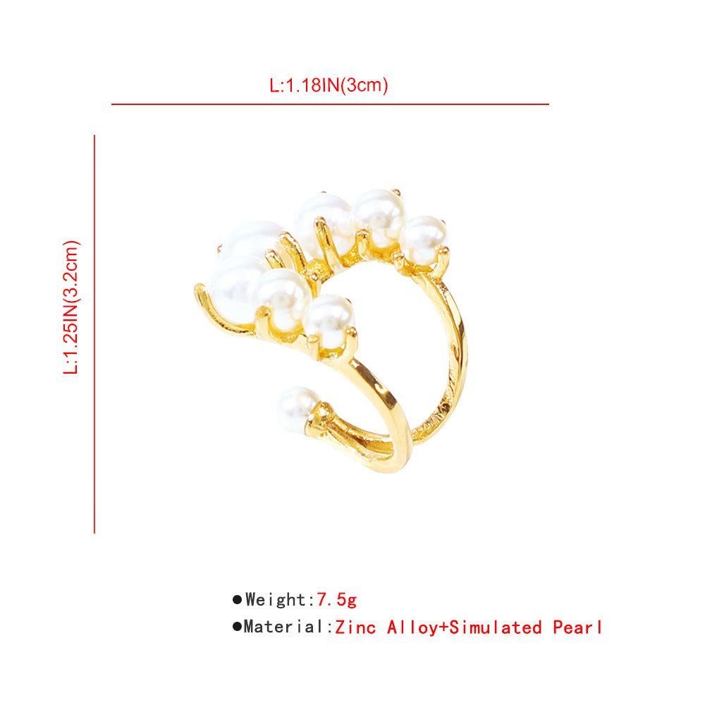 Fashion Big Geometric Pearl Paved Rings For Women New Jewelry Personality Statement Adjustable Ring