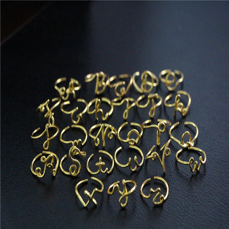 Unisex Gold Silver Color A-Z 26 Letters Initial Name Rings for Women Men