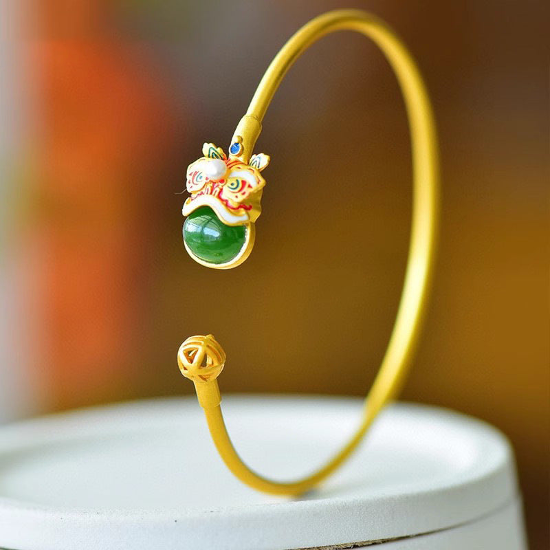 S925 Sterling Silver Lion Dance Bracelet In Chinese Style