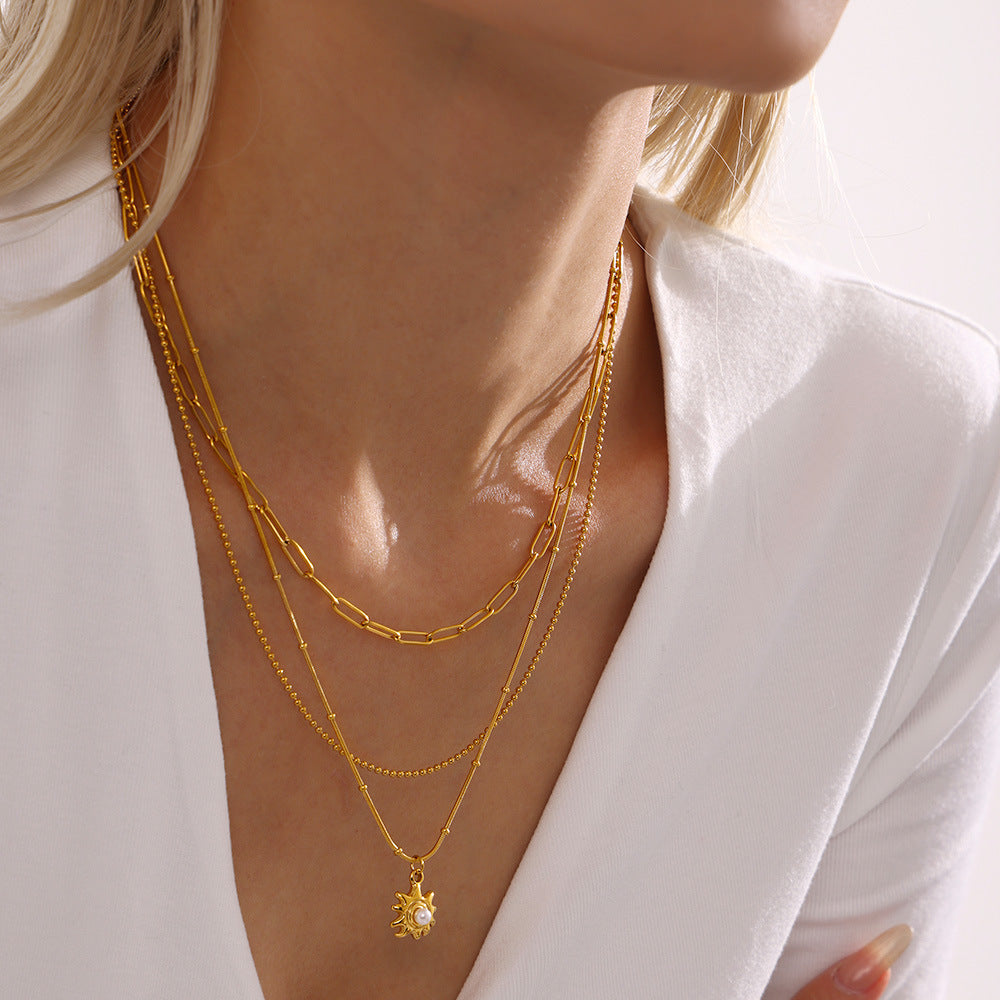 SUNFLOWER Shell Pearls Clavicle Necklace