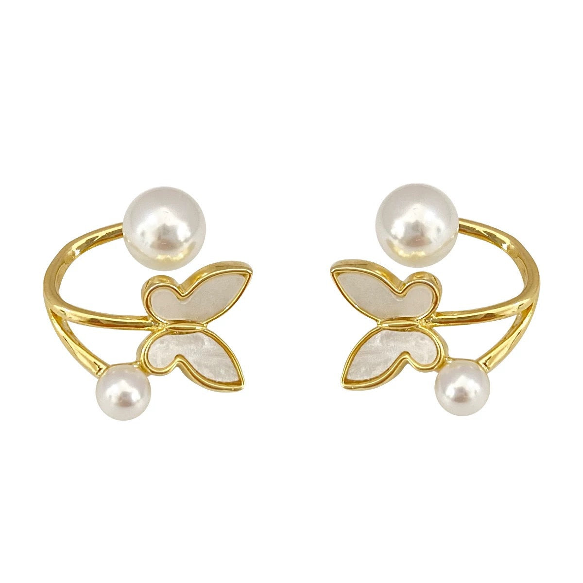 S925 Silver Needle Butterfly Pearl Earrings