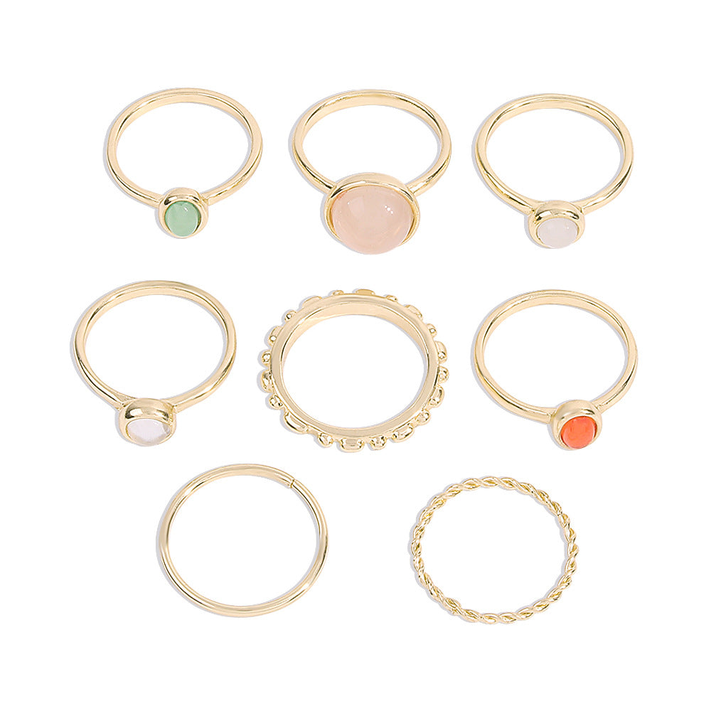 Colorful Stone Metalic Finger Rings Joint Combination Ring