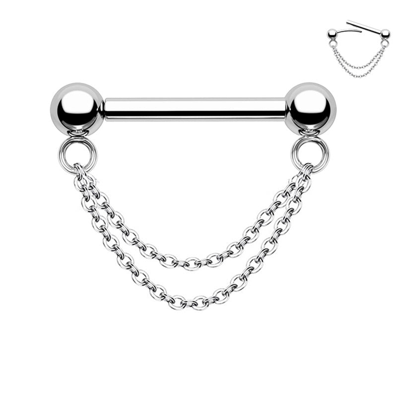 Double-layer Nose Chain Piercing Jewelry Horseshoe Ring Nose Stud