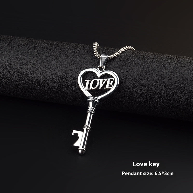 Stainless Steel Necklaces Sweet Heart Key Pendants
