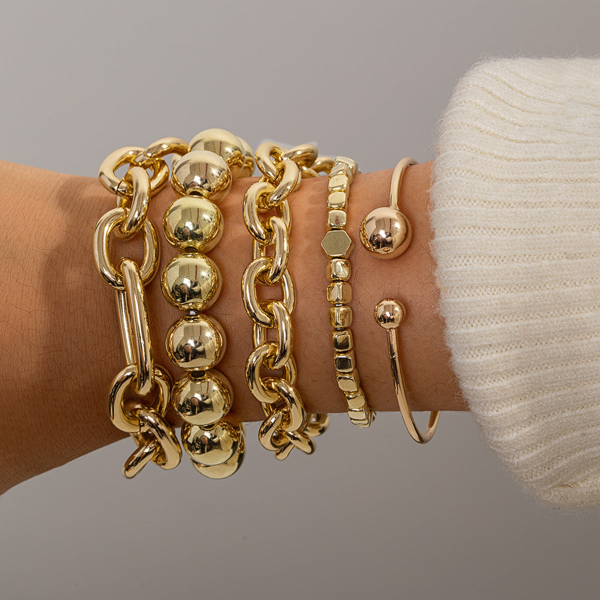 Multi-layer Aluminum And Iron Metal Bracelet Set