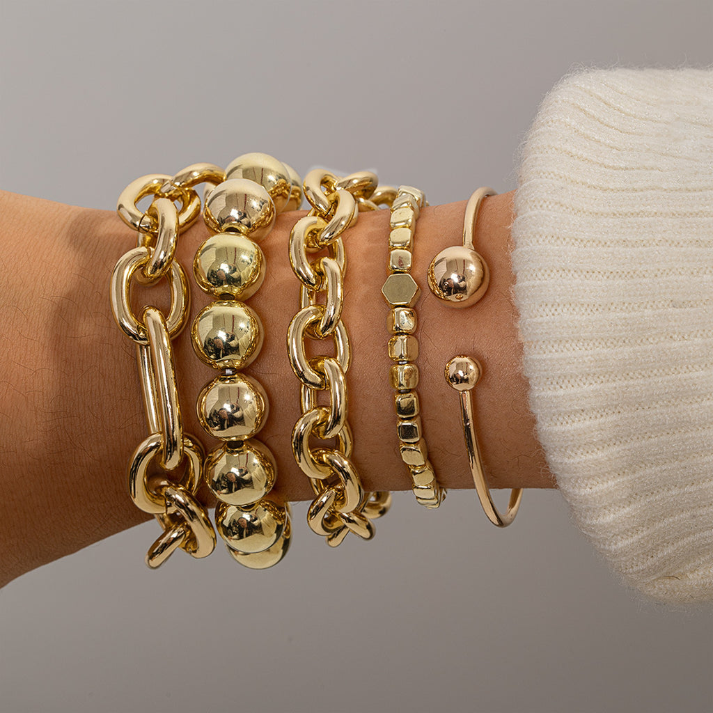 Multi-layer Aluminum And Iron Metal Bracelet Set