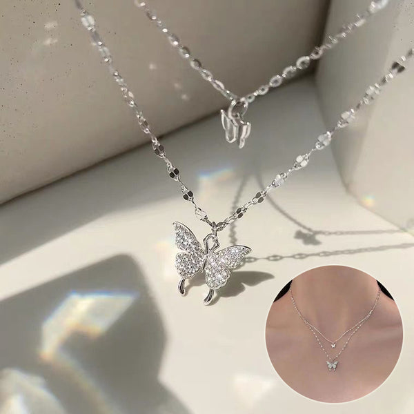 Double Butterfly Necklace Gold Plated Butterfly Pendant Engagement