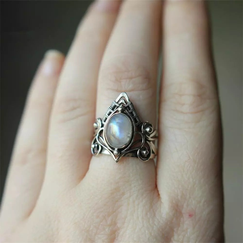 Crystal Rings For Women Boho Antique Indian Moonstone