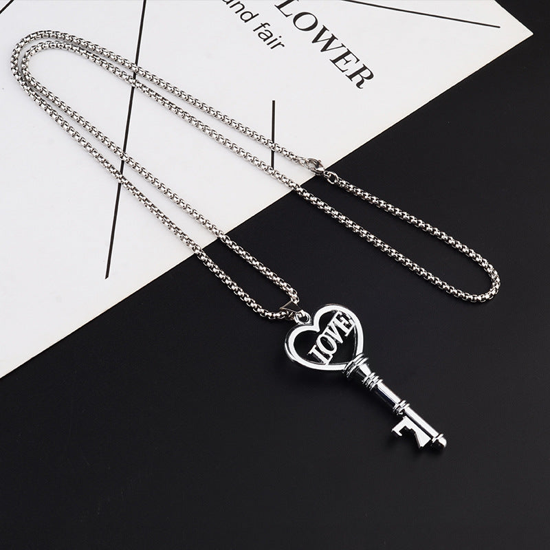 Stainless Steel Necklaces Sweet Heart Key Pendants