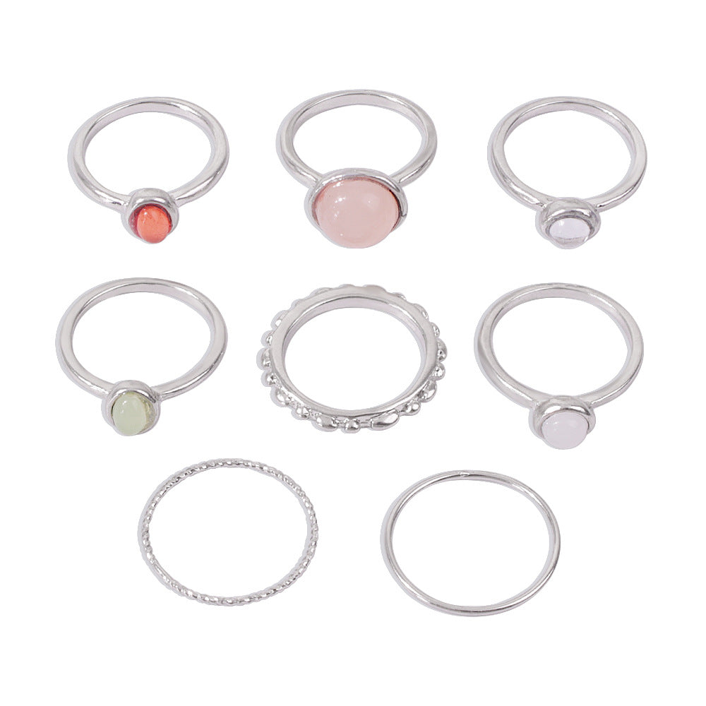 Colorful Stone Metalic Finger Rings Joint Combination Ring